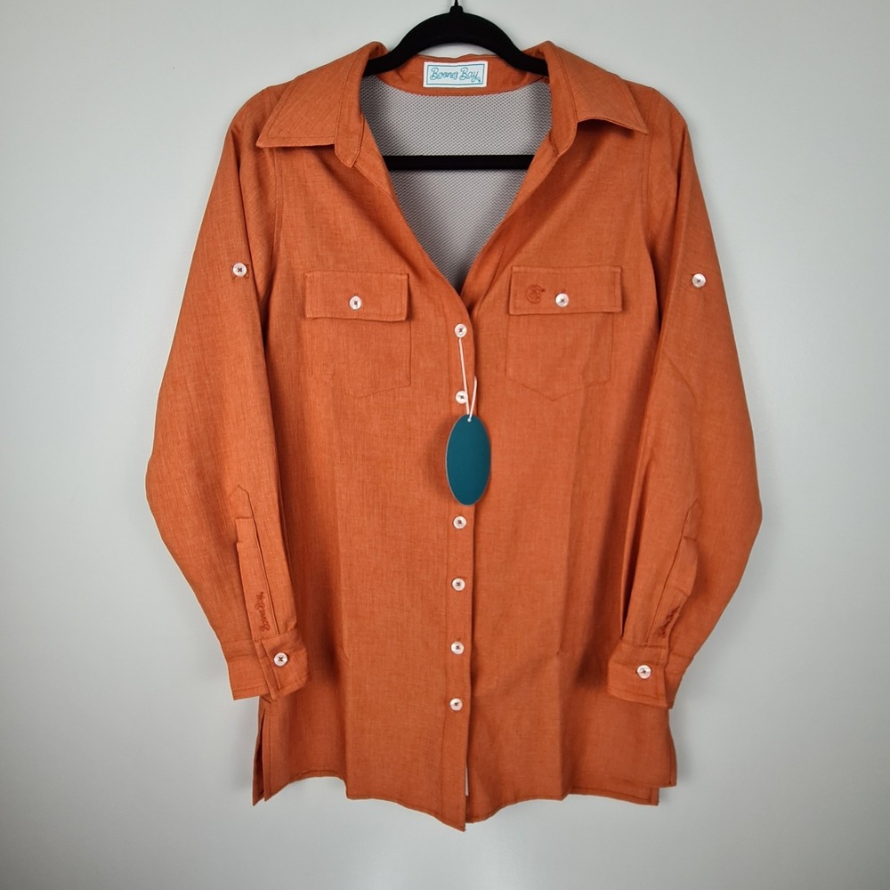 Boone's‎ Bay Fishing Shirt Vented Orange Roll Tab S Women's UV Protect Outdoor